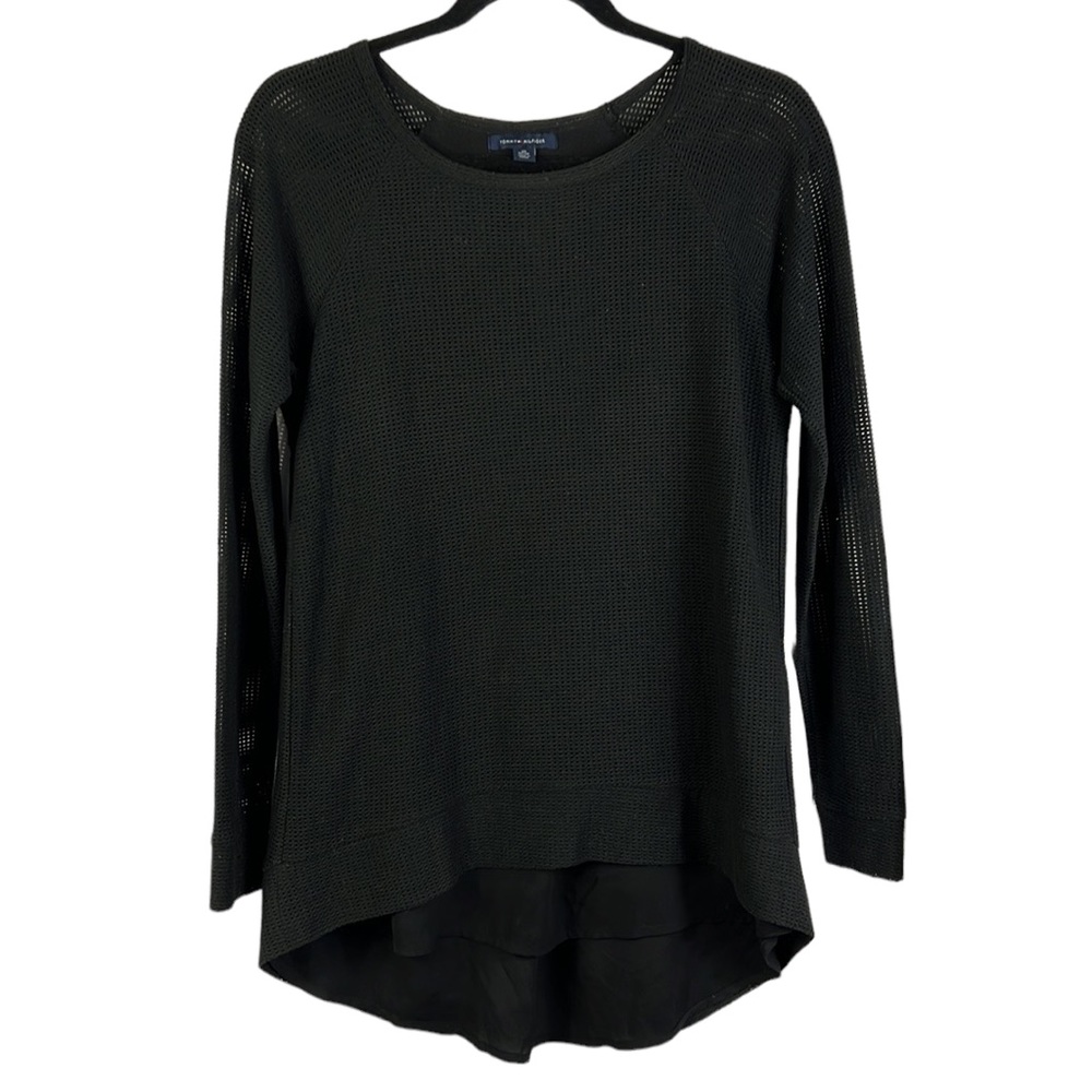 Tommy Hilfiger Women’s XS Tunic Pull Over Blouse Mesh Black Long Sleeve